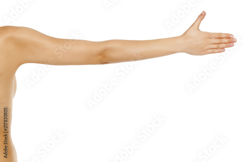 whole female arm on white background photo