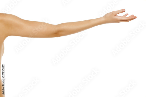whole female arm on white background photo