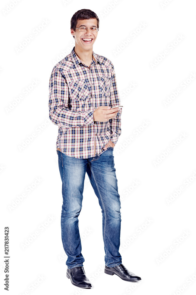 Man texting on phone full body Man texting on phone full body