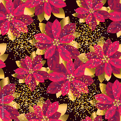 Christmas poinsettia seamless pattern