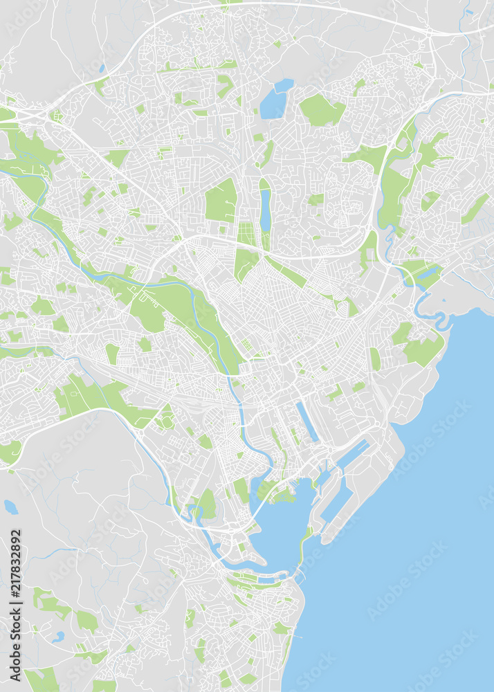 Detailed vector color map of Cardiff