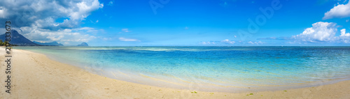 Sandy tropical beach. Beautiful landscape. Panorama.