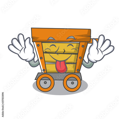 Tongue out wooden trolley mascot cartoon