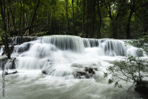 Fototapeta Naklejka Na Ścianę i Meble -  Beautiful River and waterfalls Huai Mae Khamin in Kanchanaburi Thailand in monsoon season.