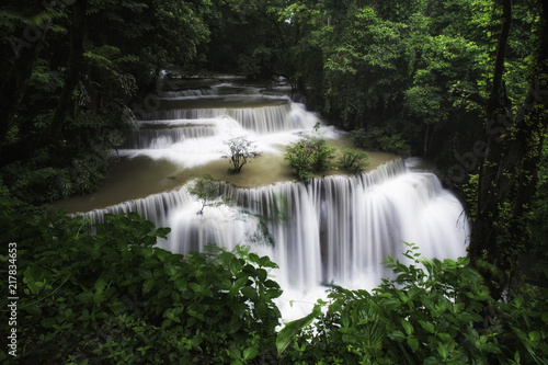 Beautiful River and waterfalls Huai Mae Khamin in Kanchanburi Thailand in moonsoon season.
