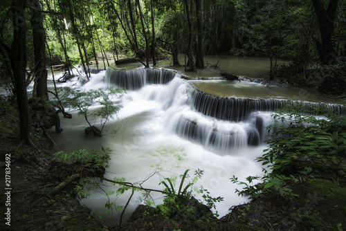 Beautiful River and waterfalls Huai Mae Khamin in Kanchanburi.Thailand in moonsoon season.