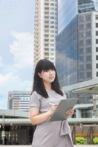 Free Download The young Asian beauty woman Casual wear dress working day outdoor light for background.
 - GFXLoad