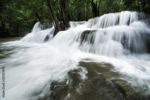 Fototapeta Naklejka Na Ścianę i Meble -  Beautiful River and waterfalls Huai Mae Khamin in Kanchanburi Thailand in moonsoon season.