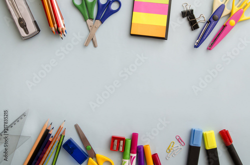 Back to school. Items for the school on a different background.