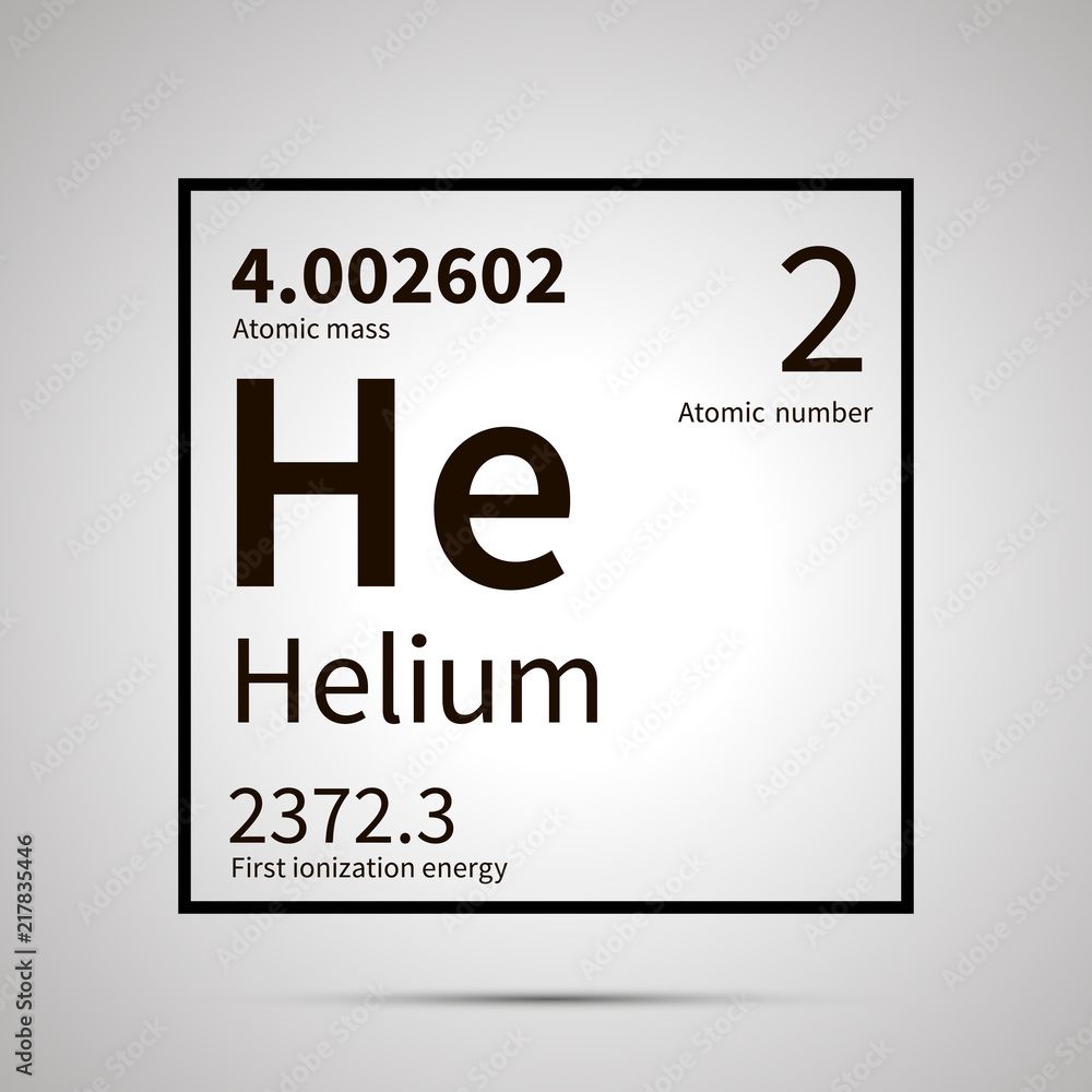 Helium chemical element with first ionization energy and atomic mass