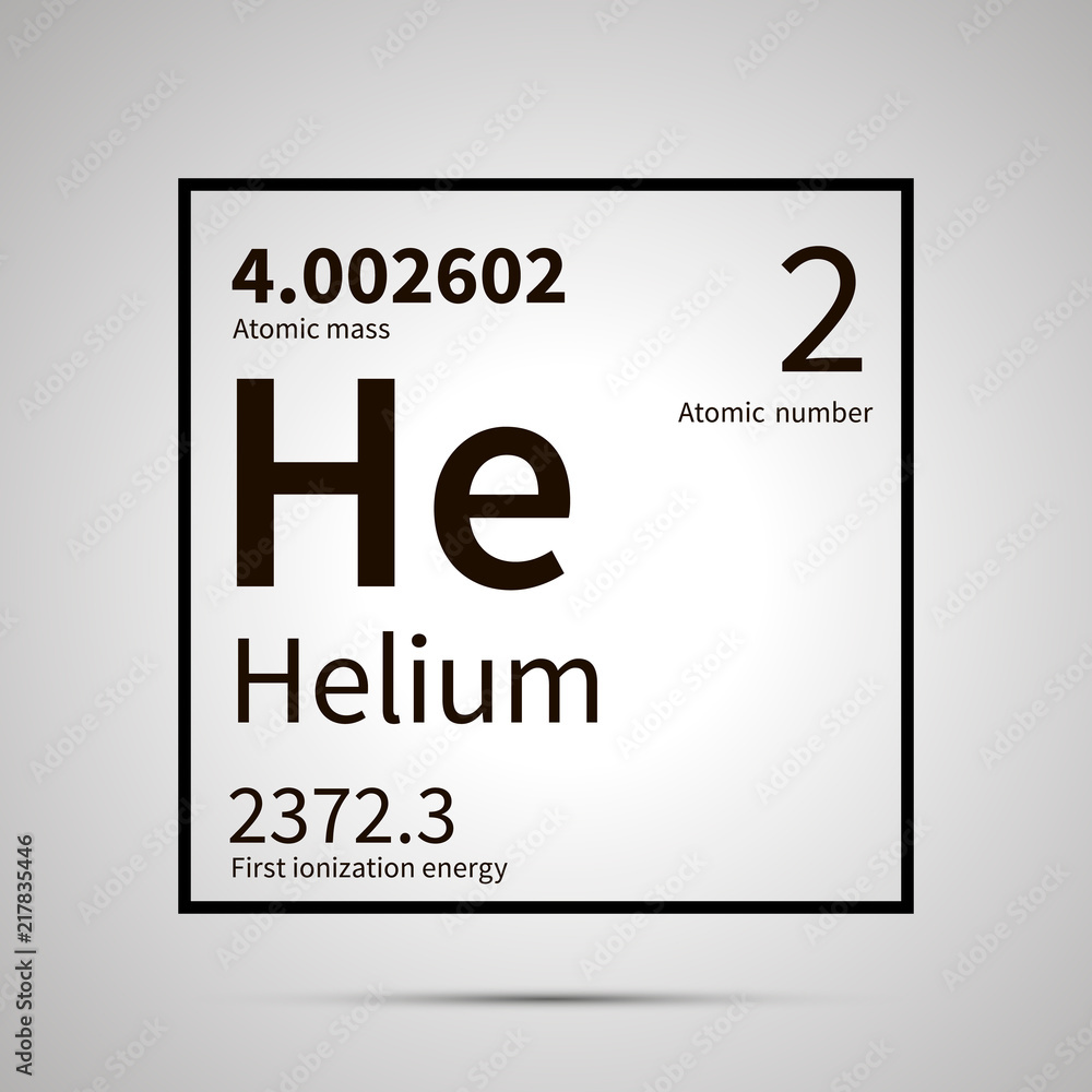 Helium chemical element with first ionization energy and atomic mass values  ,simple black icon with shadow Stock Vector | Adobe Stock