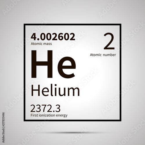 Helium chemical element with first ionization energy and atomic mass values ,simple black icon with shadow