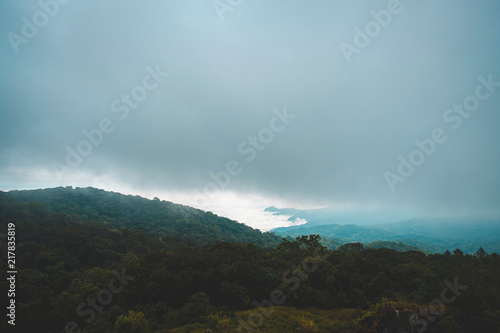 high mountains peaks range clouds in fog scenery landscape national park view outdoor  at Chiang Rai  Chiang Mai Province  Thailand