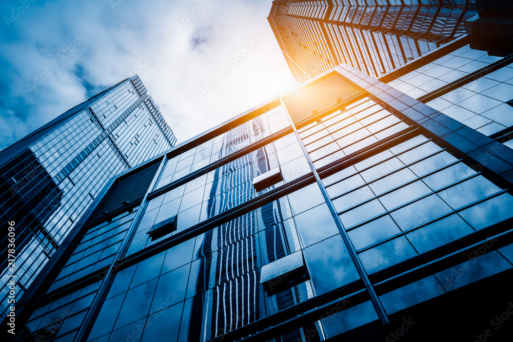 Obraz premium low angle view of skyscrapers in city of China.