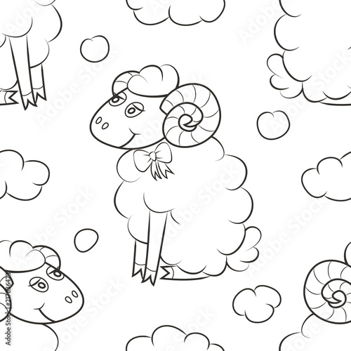 Sheep flying in the clouds. Cute Wallpaper for kids. Vector illustration.