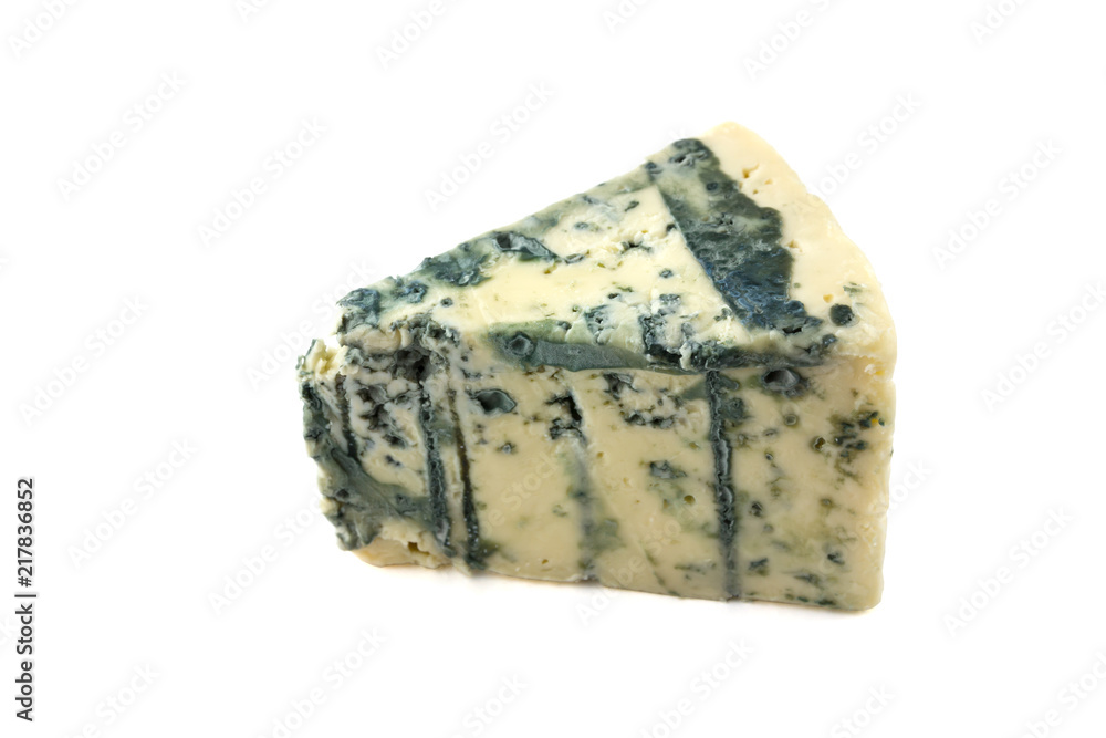 Cheese with mildew on a white background. Gorgonzola cheese close-up isolated on a white background.