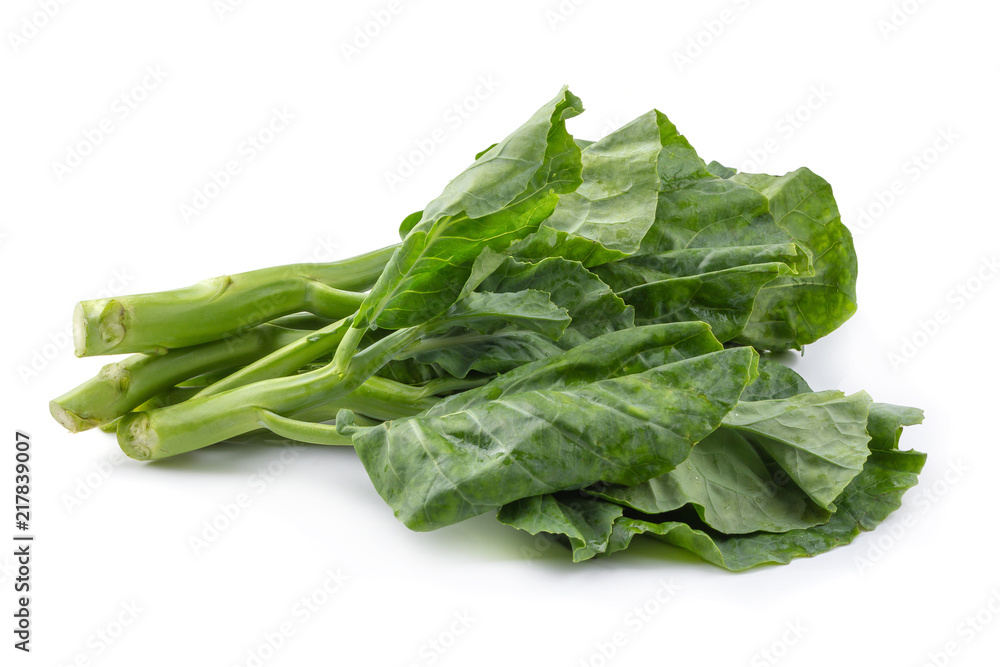 Chinese kale vegetable Cut into pieces isolated on white background Chinese kale vegetable Cut into pieces isolated on white background