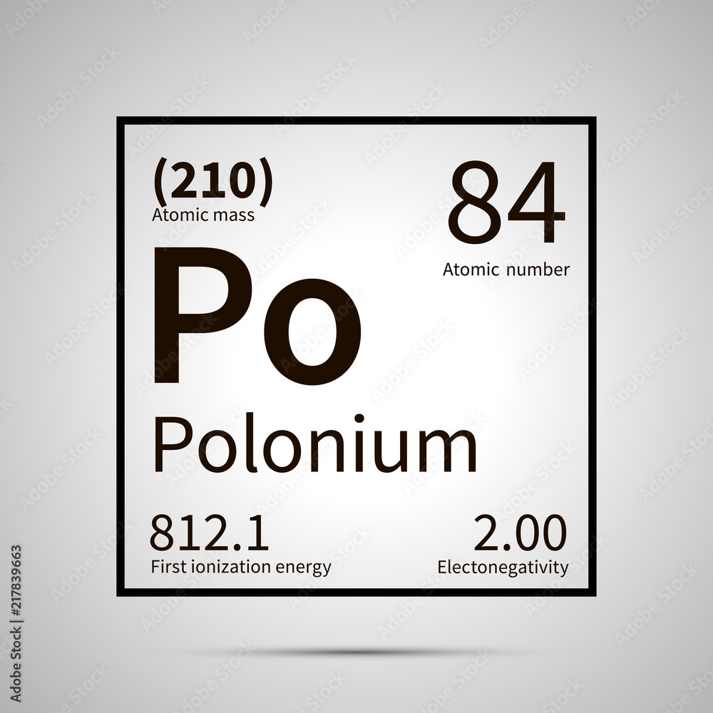 Polonium chemical element with first ionization energy, atomic mass and