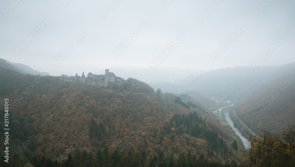 Bourscheid castle in fog