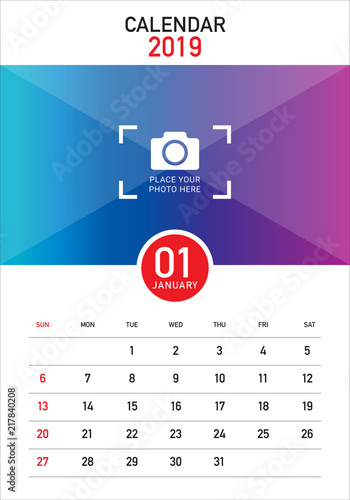 January 2019 desk calendar vector illustration