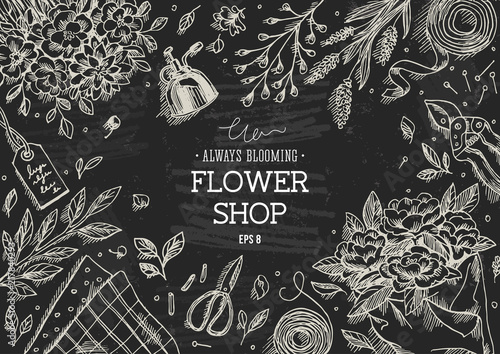 Flower shop. Linear graphic. Top
