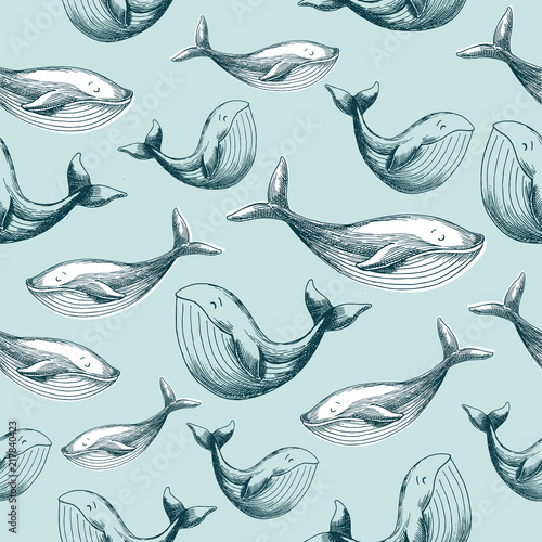 Whale kids seamless pattern. Kids