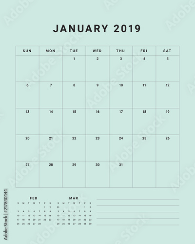 January 2019 desk calendar vector illustration