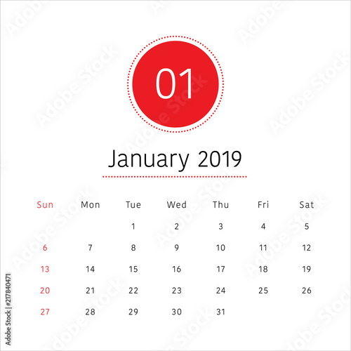 January 2019 desk calendar vector illustration