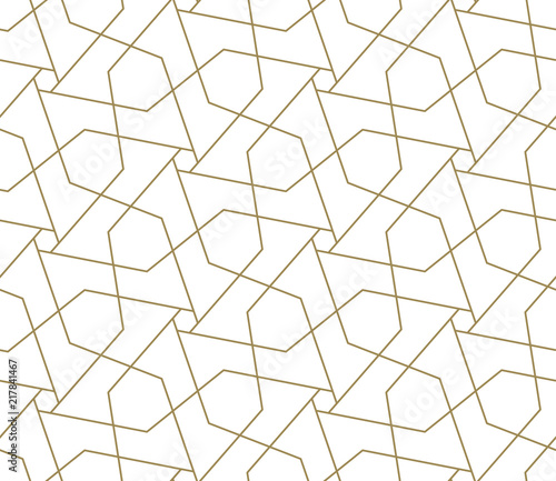 Modern simple geometric vector seamless pattern with gold line texture on white background. Light abstract wallpaper, bright tile backdrop.
