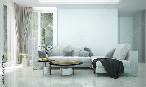 Modern living room interior design and garden view photo