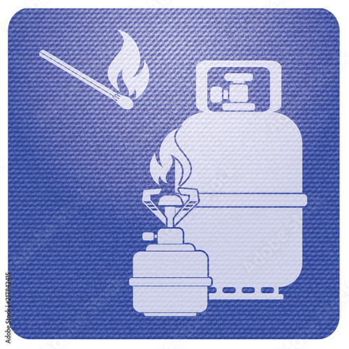 Camping stove with gas bottle icon vector