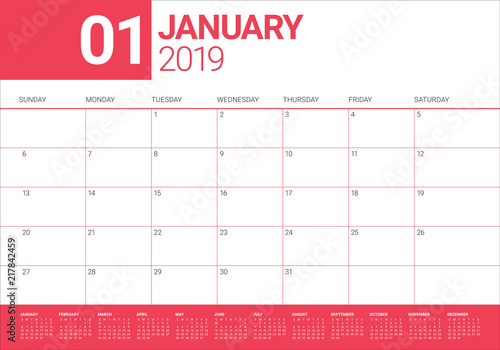 January 2019 desk calendar vector illustration