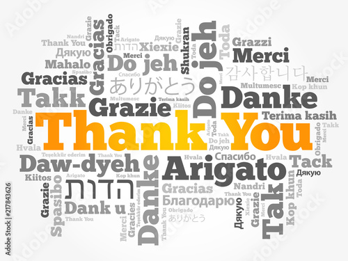 Thank You Word Cloud background, all languages, multilingual for education or thanksgiving day