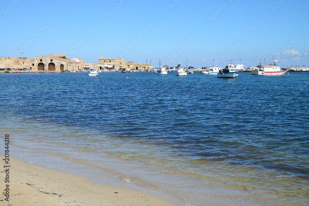 Small harbor of the sea village Marzamemi, Sicily, Italy