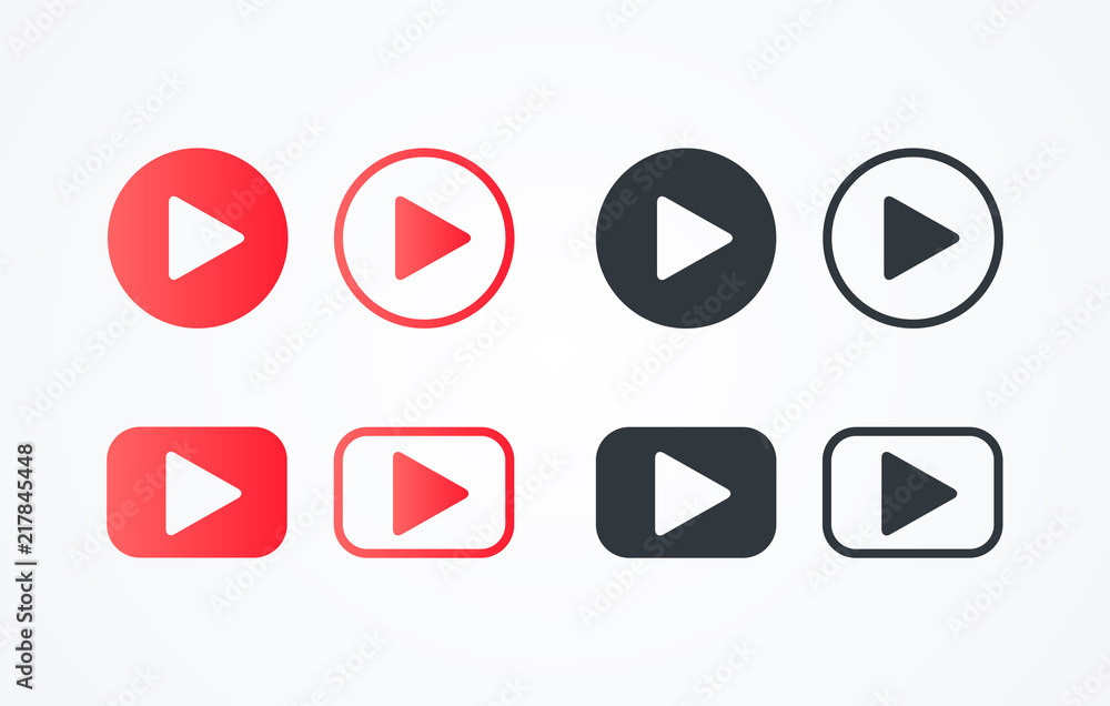 Vector Illustration flat line play button icon set collection on white background. Web element Vector Illustration flat line play button icon set collection on white background. Web element