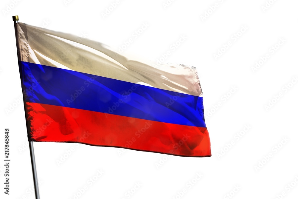 Fototapeta premium Fluttering Russia flag on clear white background isolated.