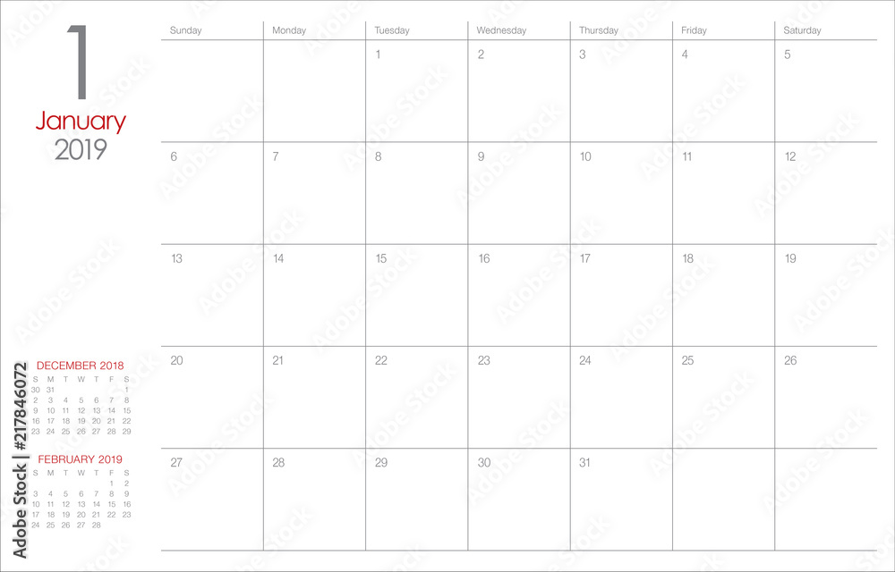 January 2019 desk calendar vector illustration January 2019 desk calendar vector illustration