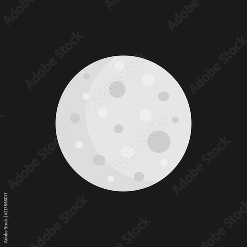 Simple moon vector illustration, graphic icon. Moon isolated on grey, black background.