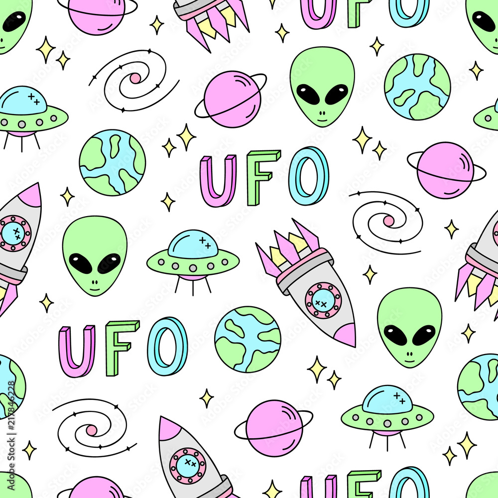 Stockvector Colorful cute space vector seamless pattern. Universe