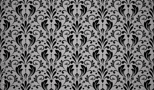 Wallpaper in the style of Baroque. Seamless vector background. Black floral ornament. Graphic pattern for fabric, wallpaper, packaging. Ornate Damask flower ornament