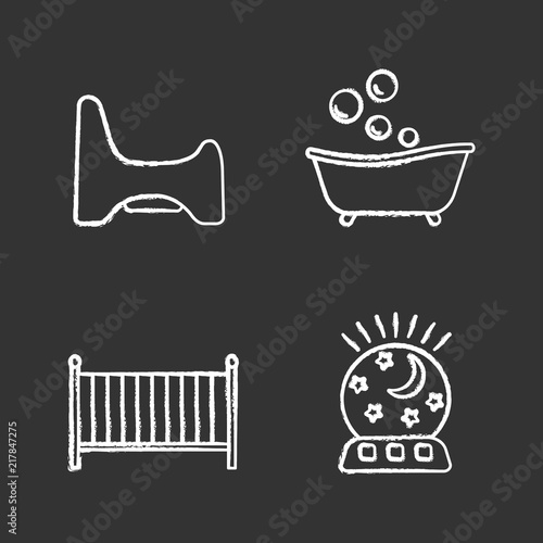 Childcare chalk icons set