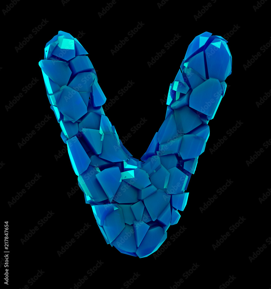 Alphabet Made Of Plastic Shards Blue Color Isolated On Black Background Letter V Stock Illustration Adobe Stock