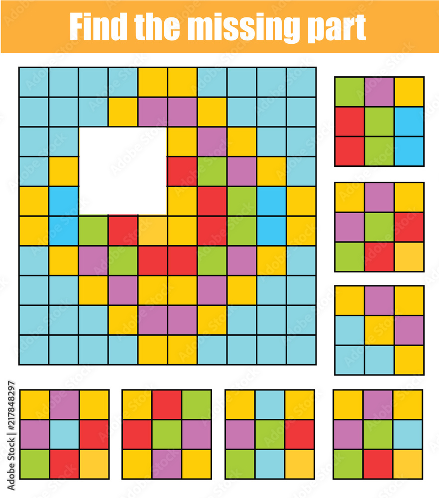 Puzzle for toddlers. Find the missing part of picture. Educational children game with abstract pattern Puzzle for toddlers. Find the missing part of picture. Educational children game with abstract pattern