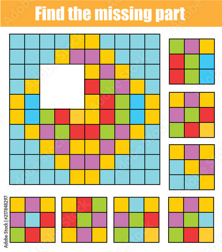 Puzzle for toddlers. Find the missing part of picture. Educational children game with abstract pattern