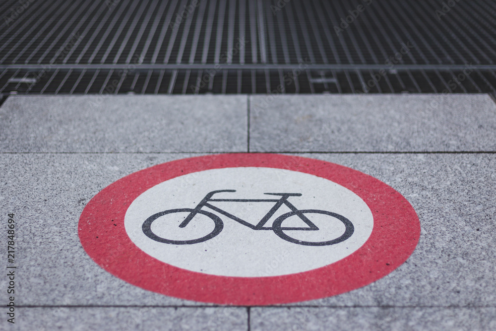 No bicycle sign on a walkway