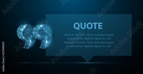 Quote. Abstract modern blank speech bubble with quote marks on dark blue background. photo