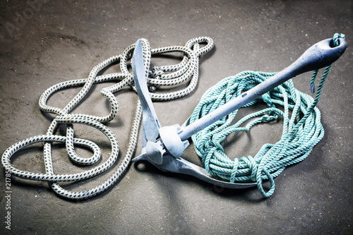 Boat anchor and ropes