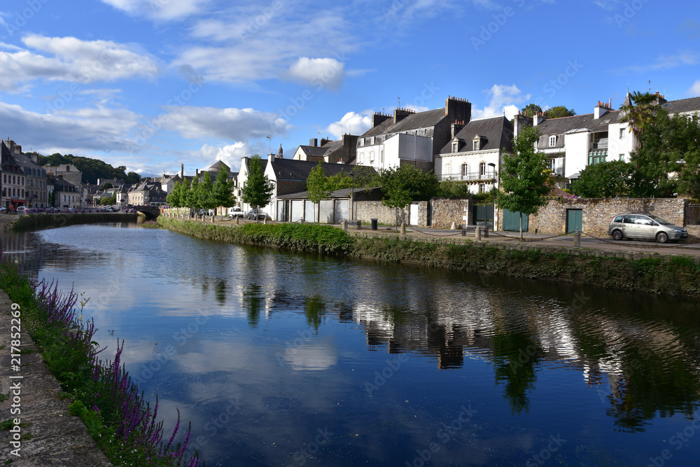 View from Laita River bank to the lower town of Quimperle, France