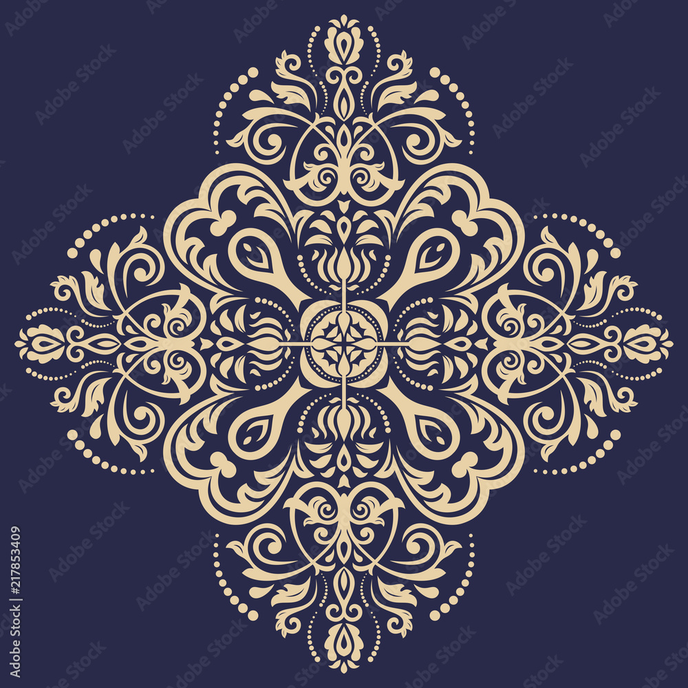 Elegant ornament in classic style. Abstract traditional pattern with oriental elements. Classic blue and wgolden vintage pattern