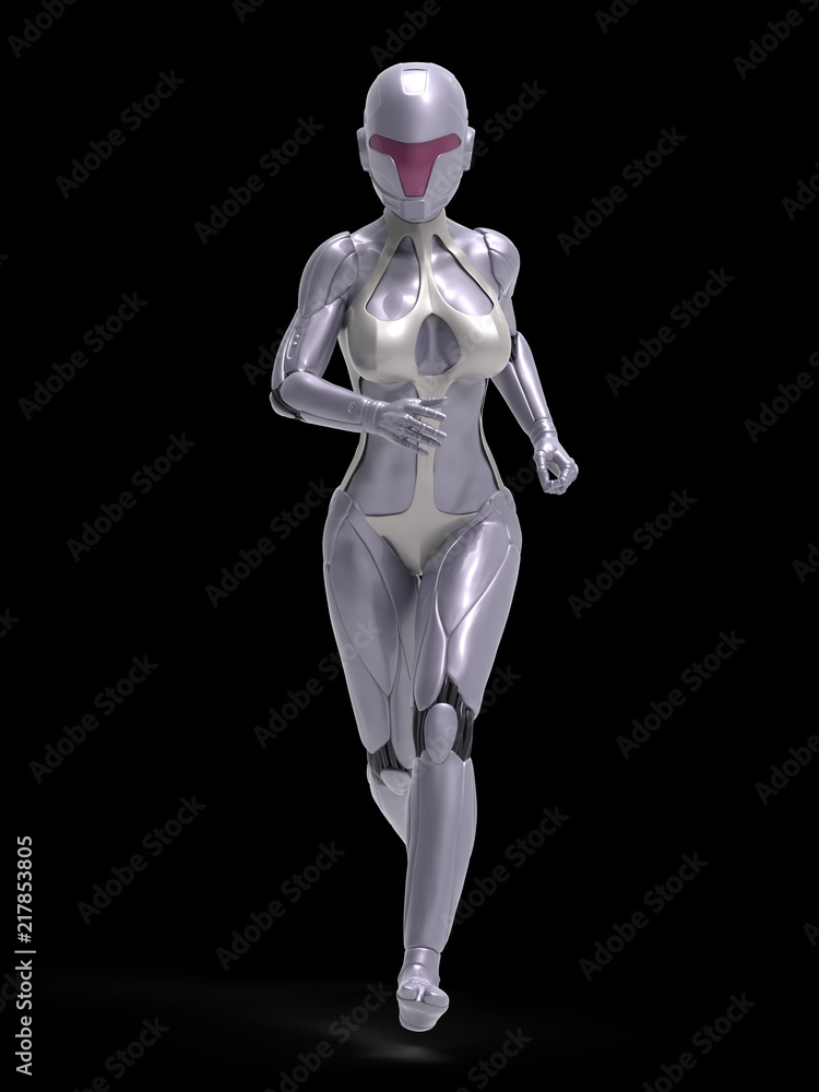 Robotic Cyber Woman is running 3D Rendering Robotic Cyber Woman is running 3D Rendering